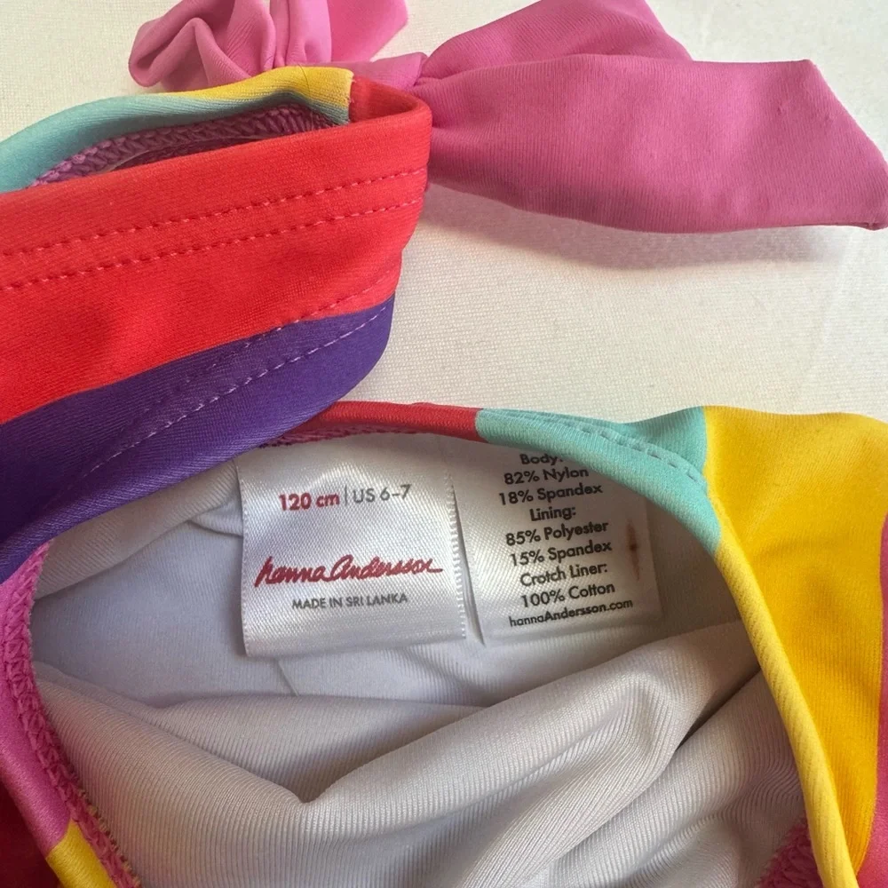 Colorful Striped and bows One-Piece Swimsuit. Size 6/7
